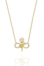 925 Sterling Silver Gold Plated White Rose Infinity Necklace with Zircon Stone